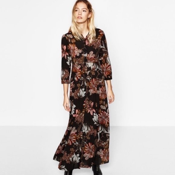 Zara Dresses & Skirts - Zara Floral Button Down Maxi Shirt Dress Sz S